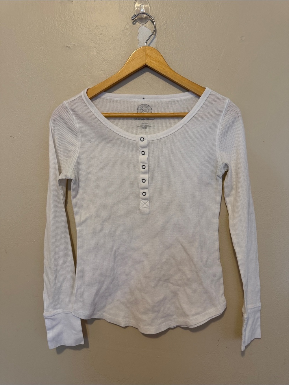 SO White Long Sleeve Henley Thermal Top